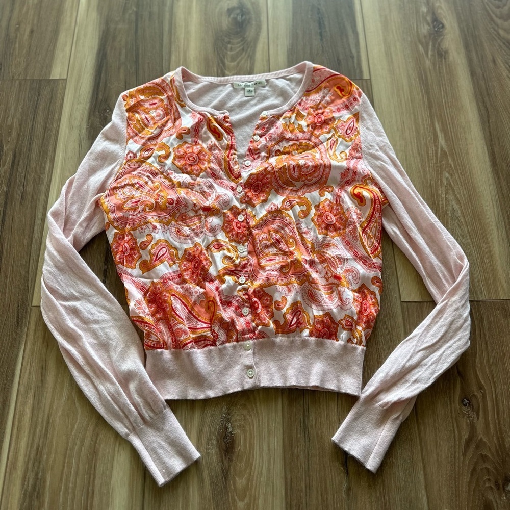 Banana Republic Pink & Orange Paisley Cardigan Sweater
